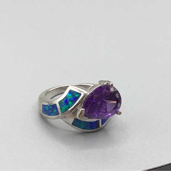 Sterling Jewelry - Tanzanite & Inlaid Opals Sterling Ring Sz 6